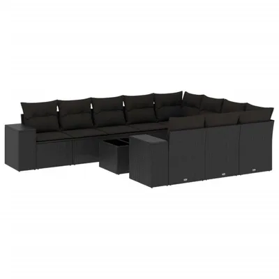 Produktbild von 11-tlg. Garten-Sofagarnitur mit Kissen Schwarz Poly Rattan