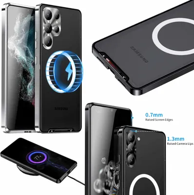 Immagine prodotto di Per Samsung Galaxy S23 Ultra Mobile Phone Case Magnetic Magsafe Metal Design Silver Cover Case