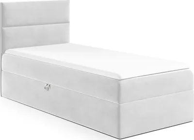 Produktbild von MEBLINI Kinderbett mit Bettkasten - Gepolstert Einzelbett mit Matratze - Polsterbett mit Stauraum - Bett mit Kopfteil - Stauraumbett - MINO 1 - 90x200 Links - H3/Hellgrau Samt