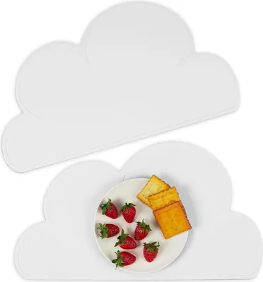 Produktbild von Relaxdays Platzdeckchen Kinder, 2er Set, Wolke, rutschfest, abwaschbar, Tischset Baby, B x T: 47,5 x 26,5 cm, weiß