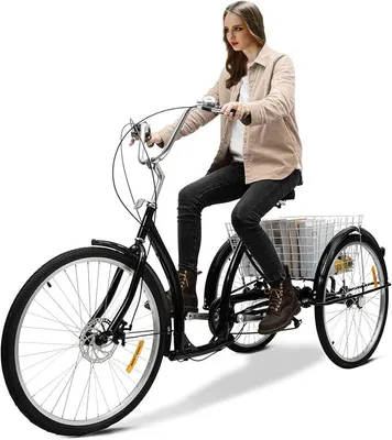 Produktbild von 26 Zoll Dreirad 6 Gang Fahrrad Erwachsenen Dreirad Cityräder 3-Rad Fahrrad Höhenverstellbar mit Einkaufskorb Belastbarkeit 120 KG ?Schwarz Dreirad für Erwachsene Senioren