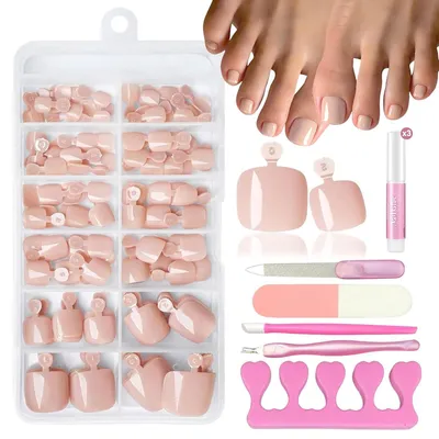 Produktbild von Künstliche Zehennägel Kit 120 Stück Hautfarben Französisch Aufkleben Vollabdeckung DIY Nude