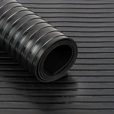 Produktbild von Gummimatte Meterware - Gummiläufer in vielen Strukturen - Antirutschmatte - Noppenmatte - Bodenmatte - Tränenblech - Bodenbelag (Breit gerippt - 3mm, 100 x 150 cm)