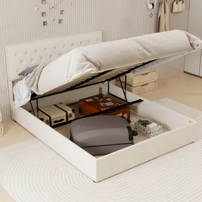 Produktbild von MODFU Modernes Jugendbett 140x200 Bettgestell Bettrahmen mit hohem Kopfteil,Doppelbett Holzbett mit viel Stauraum unter dem Bett,mit Matratze,Grau