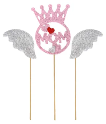 Produktbild von Muttertags-Kuchenaufsätze „Ich liebe Mama“ – Cupcake-Topper mit Glitzerherzen, Blumenkränzen und vieles mehr für Mamas Geburtstagstorte