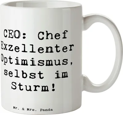 Produktbild von Mr. & Mrs. Panda Tasse Spruch CEO Optimismus - Weiß - Geschenk, Unternehmensführung, Teetasse, Herausforderungen, Beruf, Berufspassion, Kaffeetasse, kaffeebecher bedruckt