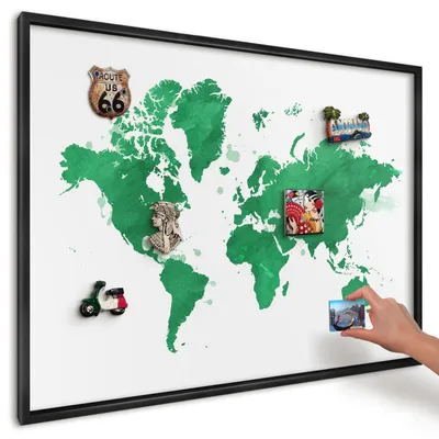 Produktbild von Magnettafel 100x70 cm mit schwarzem Rahmen - Magnetische Metalltafel, Magnetpinnwand zur Wandmontage für Wohnzimmer, Küche, Flur, Kinderzimmer und Büro - Grüne Karte