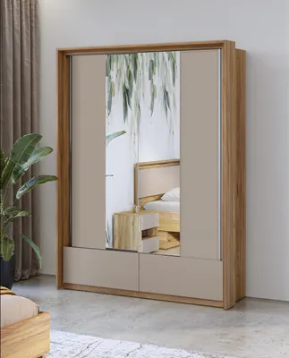 Produktbild von Masseno Schiebetürenschrank PRESARO 159,1/219/62,9 cm 2-türig Schlafzimmer Schrank Kleiderschrank mit Spiegel Eiche Mauvella