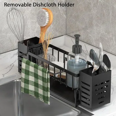 Produktbild von Famanu Spülbecken-Organizer mit Handtuchhalter und Aufbewahrungsbox - Schwarz