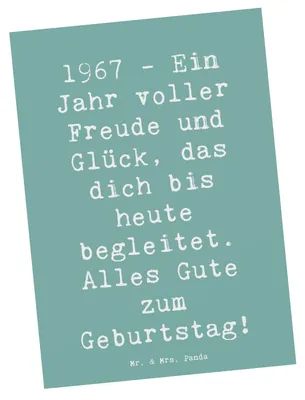 Produktbild von Mr. & Mrs. Panda Postkarte Spruch 1967 Geburtstag Freude - Meeresbrise - Geschenk, Geburtstagsgeschenk, Ansichtskarte, Glückwunsch, unvergessliches Jahr, einzelkarte