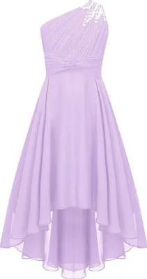 Produktbild von Elegantes Ein-Schulter Hochzeitskleid für Mädchen | Festliches Blumenmädchenkleid | Lang, ideal für Abendveranstaltungen | Größe 134-140 cm