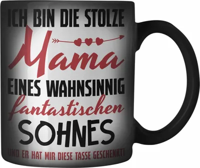 Produktbild von Trendation - Mama Geschenk von Sohn Farbwechsel Zauber-Tasse Geschenkidee Muttertag Karabiner Farbwechsel Zauber-Tasse Edelstahl Spruch (Schwarz)