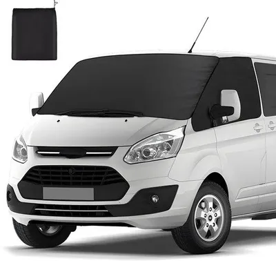 Immagine prodotto di Copertura impermeabile per parabrezza, compatibile con Ford Transit Custom, realizzata in tessuto Oxford 600D, colore nero, protezione per tutto l'anno, con custodia inclusa