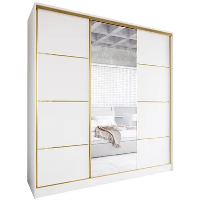 Produktbild von Schiebeschrank mit Spiegel und Schubladen TRIVI C 200 weiß / golden