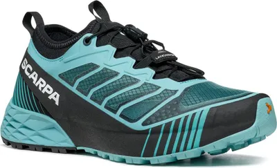 Trail- und Skyrunningschuh Ribelle Run von Scarpa in Schwarz und Türkis; geeignet für Damen.