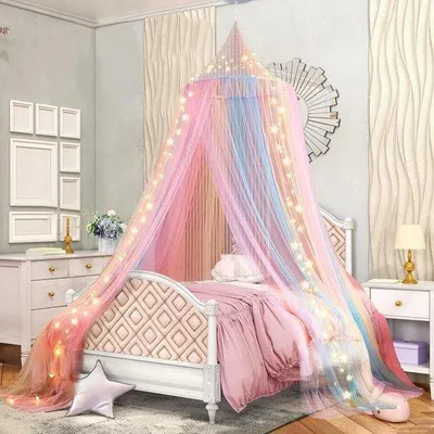 Image de Moustiquaire Famanu pour lits simples et doubles, avec des étoiles lumineuses et un sac de transport