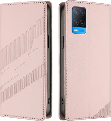 Image de Etui pour Oppo A54 4G/A54S/A55 5G/A16/A16S/A55S 5G/A53S 5G/A56 5G, étui portefeuille en cuirPolyuréthaneavec fente pour cartes et fonction stand Rose