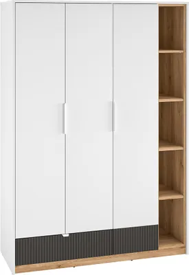 Produktbild von Kleiderschrank 138cm, in weiß mit Eiche und graphit, TIMARU-131