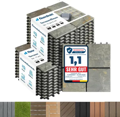 Produktbild von Fliesen Terrassenfliesen Klickfliesen Balkonfliesen wetterfest Naturstein 30 x 30 cm 22 Stück (2m²)
