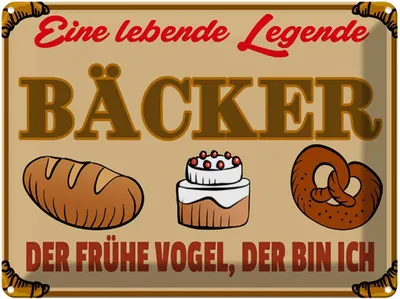 Obrázek produktu pro vianmo Plechová cedule 30x40 cm Essen Lebende Legende Bäcker Brot