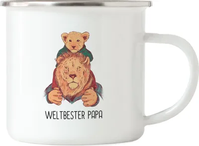 Produktbild von Weltbester Papa Emaille Tasse Spruch Löwenpapa Vatertag Geschenkidee Bester Papa Dad