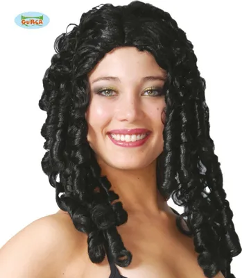 Produktbild von Prinzessin Mittelalter Cosplay Korkenzieherlocken Kostüm Karneval Märchenkönigin Lockenpracht Capriole Kurzhaar Stile Mittelalterliche Fantasy, Farbe: Schwarz