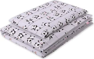 Immagine prodotto di Set lenzuola per neonati - copripiumino - morbido cotone, delicato sulla pelle, 2 pezzi, panda grigio