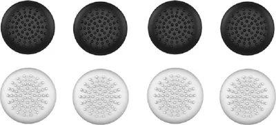 Four black and four white thumb grips arranged in two rows.