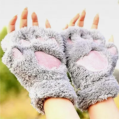 Produktbild von Katzenpfoten Plüschhandschuhe ohne Finger für Mädchen und Frauen