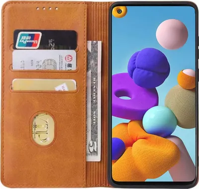 Produktbild von Smartphonica Samsung Galaxy A21 kunstleren hoesje met  magnetische sluiting en pashouders book case - Bruin