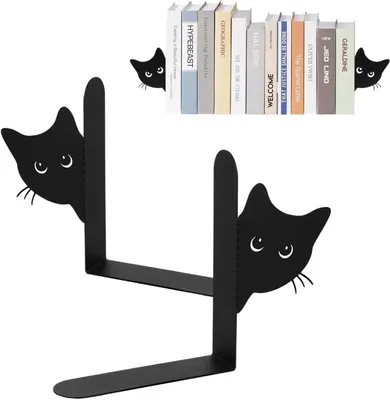 Produktbild von Buchstütze Katze 2 Stück, Metall, schwarz, für Büro