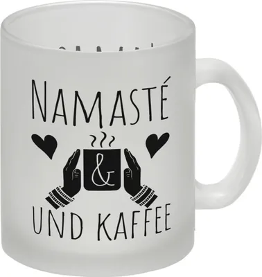 Produktbild von Namasté und Kaffee Glas Tasse mit entspannendem Motiv