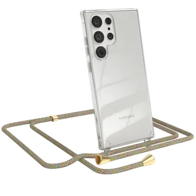 Immagine prodotto di EAZY CASE catena per cellulare compatibile con Samsung Galaxy S23 Ultra, custodia per cellulare con cordino, cordino per cellulare, custodia protettiva trasparente, nastro colorato