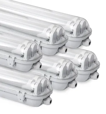 Obrázek produktu pro Peviasot Sada 6 kusů LED svítidel do vlhkých prostor, stupeň krytí IP65 - T8/G13, svítidlo s krytem, délka 120 cm - 2 x 18W / 36W na kus - 6500K (studená bílá) - 3600 lm