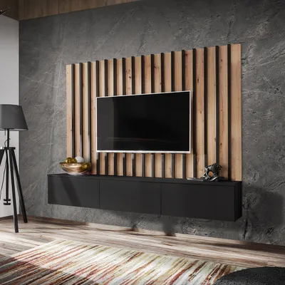 Produktbild von Wohnwand 180cm, schwarz mit Eiche, VENOSA-164