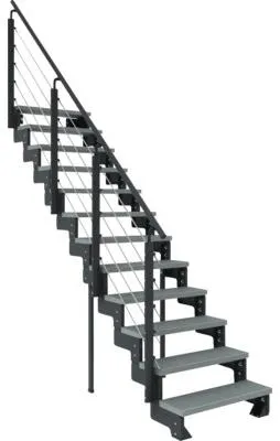 Produktbild von Pertura Aussentreppe Tallis 80 cm 12 Steigungen anthrazitgrau/Trimax grau mit Geländer