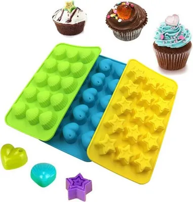 Produktbild von Gummibärchen/Schokoladenform 3er Set aus Silikon, LFGB BPA-freie Silikon Bonbons, Pralinenformen - Herz-, Stern- und Muschelformen für Kinder