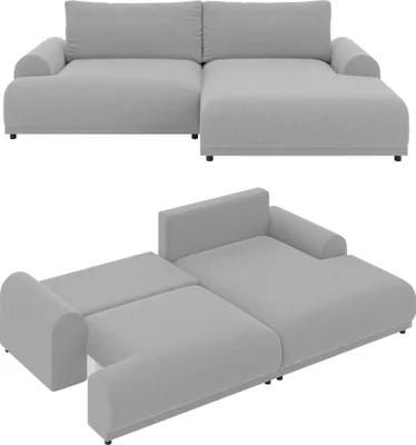 Produktbild von Ecksofa Lounge Schlaffunktion Bettkasten moderne L-Couch Ecke Rechts Hellgrau / 21025