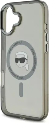 Image de Étui MagSafe pour Apple iPhone 16 - Coque arrière Karl Lagerfeld IML Metal Karl Head - Noir
