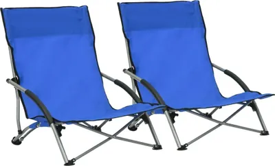Image de Chaises de plage pliables lot de 2 Bleu Tissu