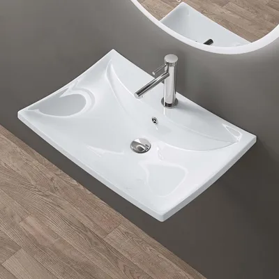 Immagine prodotto di doporro Lavabo da Appoggio in Vetroceramica Bianco Lucido, Lavandino Bagno Moderno con Foro Rubinetto e Rivestimento Nano 60,5x44x18 cm Brš¹ssel709
