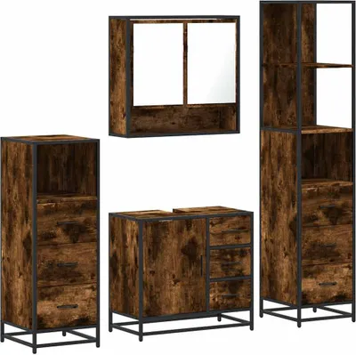 Obrázok produktu pre vidaXL 4-dielna súprava kúpeľňového nábytku Materiál z dymového dubového dreva