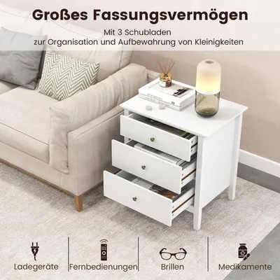 Immagine prodotto di Comodino con comodino a 3 cassetti per letto boxspring 56 x 45 x 66 cm bianco