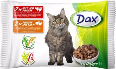 Obrázek produktu pro DAX CAT 4x100g kapsa hovězí s drůbezím, drůbeží s játry