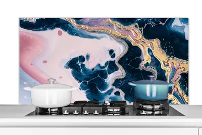 Obrázok produktu pre MuchoWow® Splashback Kuchyňa - Kuchynský backsplash - Ochrana steny pre sporák a drez Mramor - zlato - voda 120x60cm Alu-Dibond (alternatíva k
