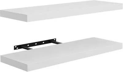 Productafbeelding van Ibenzoa® Zweevoudige zwevende wandplanken, wit, 20 x 60 cm, MDF met melaminecoating, draagvermogen 10 kg, verborgen bevestiging, geschikt voor woon-, slaap-, kantoor- en keukenruimte
