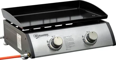 Produktbild von Tischgrill Gasgrill Bbq Mit 2 Brennern, Tischgasgrill Mit Schlauch, Antihaft-Grillplatte, Campinggrill, Edelstahl+Metall, Silber