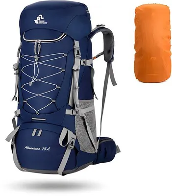 Produktbild von CarryQuest® - 75L Wanderrucksack Wasserabweisend Trekkingrucksack mit Regenhülle Schuhfach Outdoor Camping Herren Damen Dunkelblau