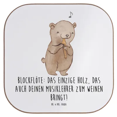Produktbild von Mr. & Mrs. Panda Holzuntersetzer Blockflöte Humor - Weiß - Geschenk, Musik, Instrument lernen, Altblockflöte, Tenorblockflöte, Sopranblockflöte, gläseruntersetzer