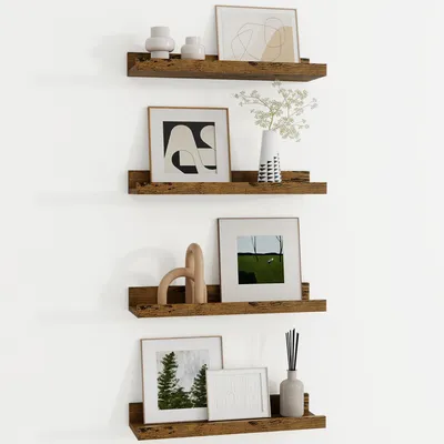 Productafbeelding van Wandplank van hout, 40 cm breed, ideaal voor fotolijsten en boeken, set van 4, zwevende MDF-planken, geschikt voor keuken, woonkamer, slaapkamer en studeerkamer, vintage bruin